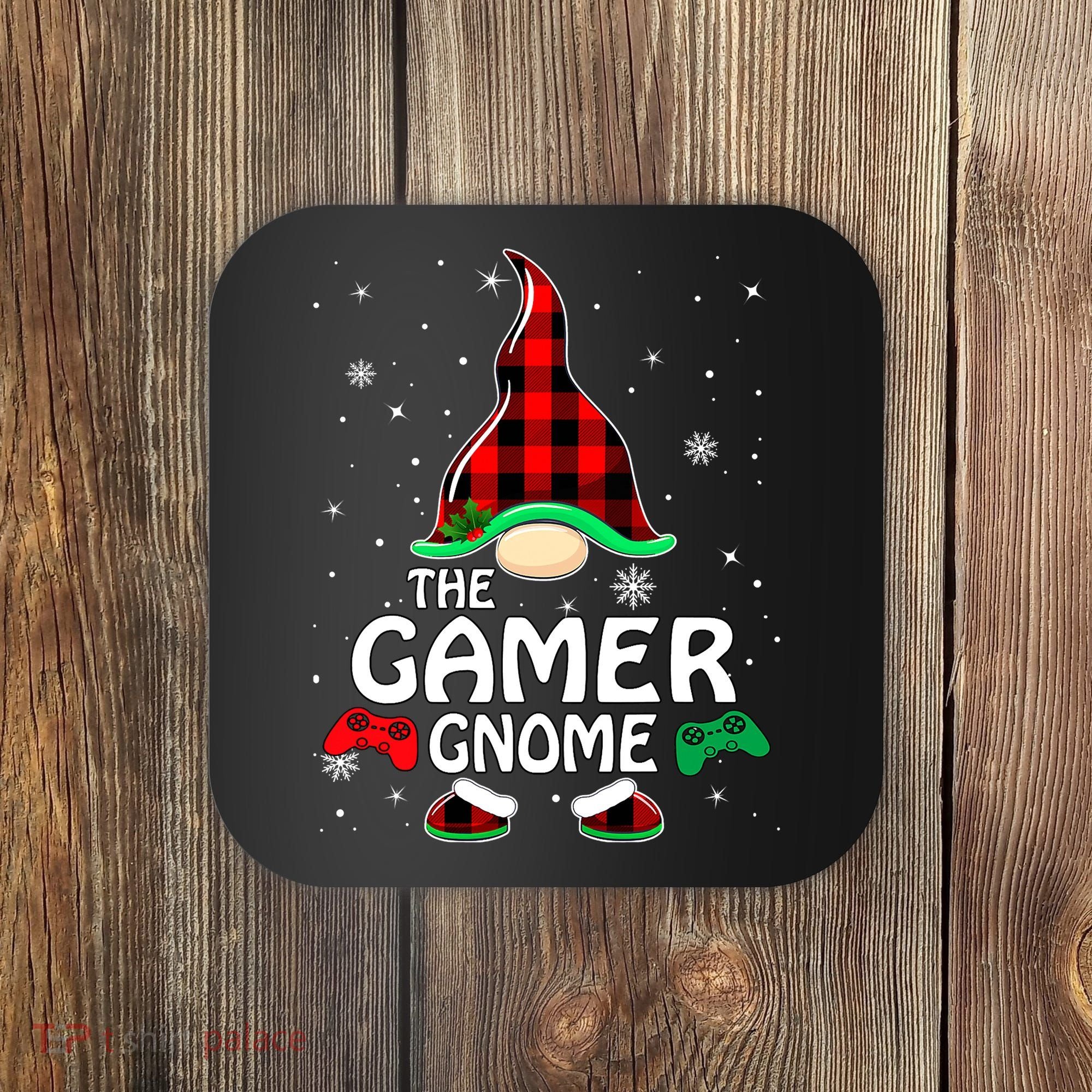 Buffalo Plaid The Gamer Gnome Gaming Lover Christmas Coaster
