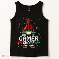 Buffalo Plaid The Gamer Gnome Gaming Lover Christmas Tank Top thumb 2