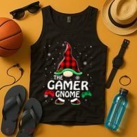 Buffalo Plaid The Gamer Gnome Gaming Lover Christmas Tank Top thumb 4