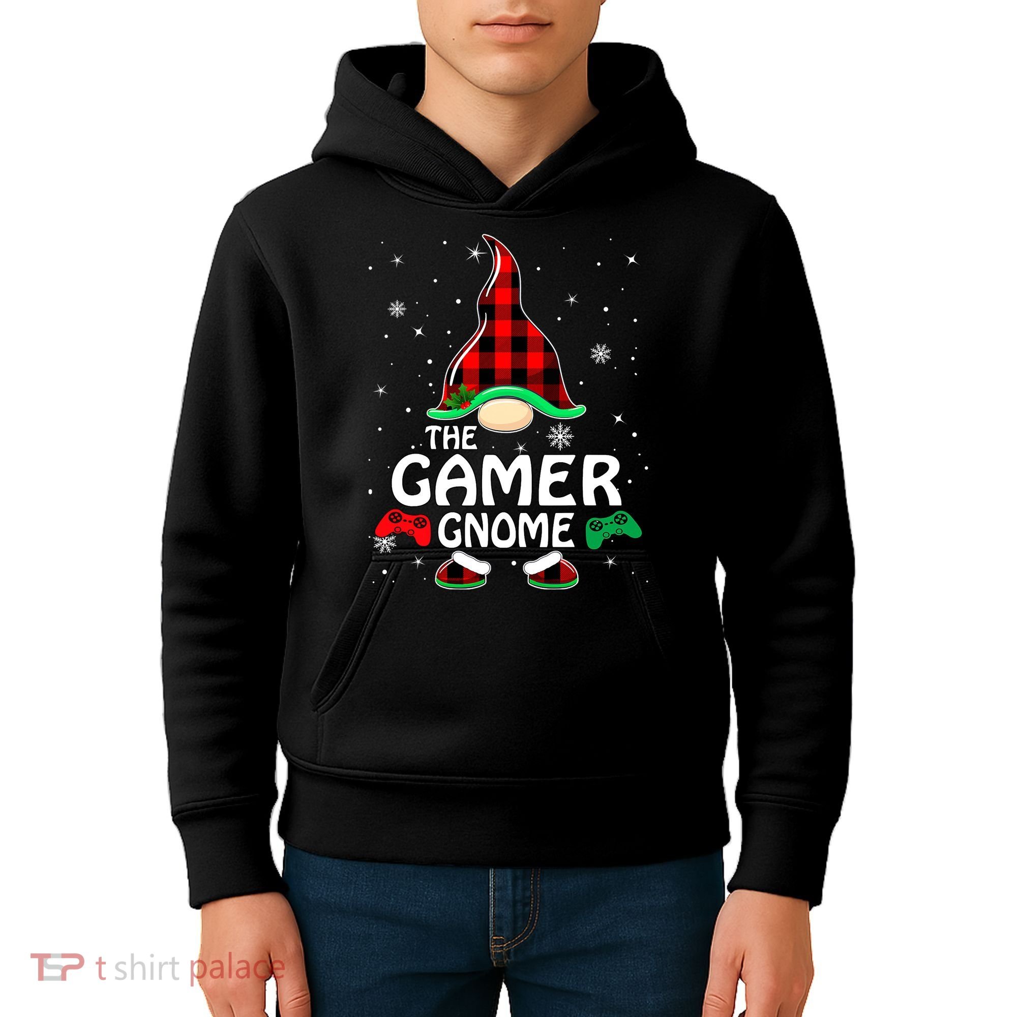 Buffalo Plaid The Gamer Gnome Gaming Lover Christmas Kids Hoodie