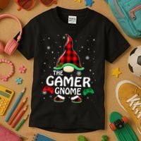 Buffalo Plaid The Gamer Gnome Gaming Lover Christmas Kids T-Shirt thumb 3