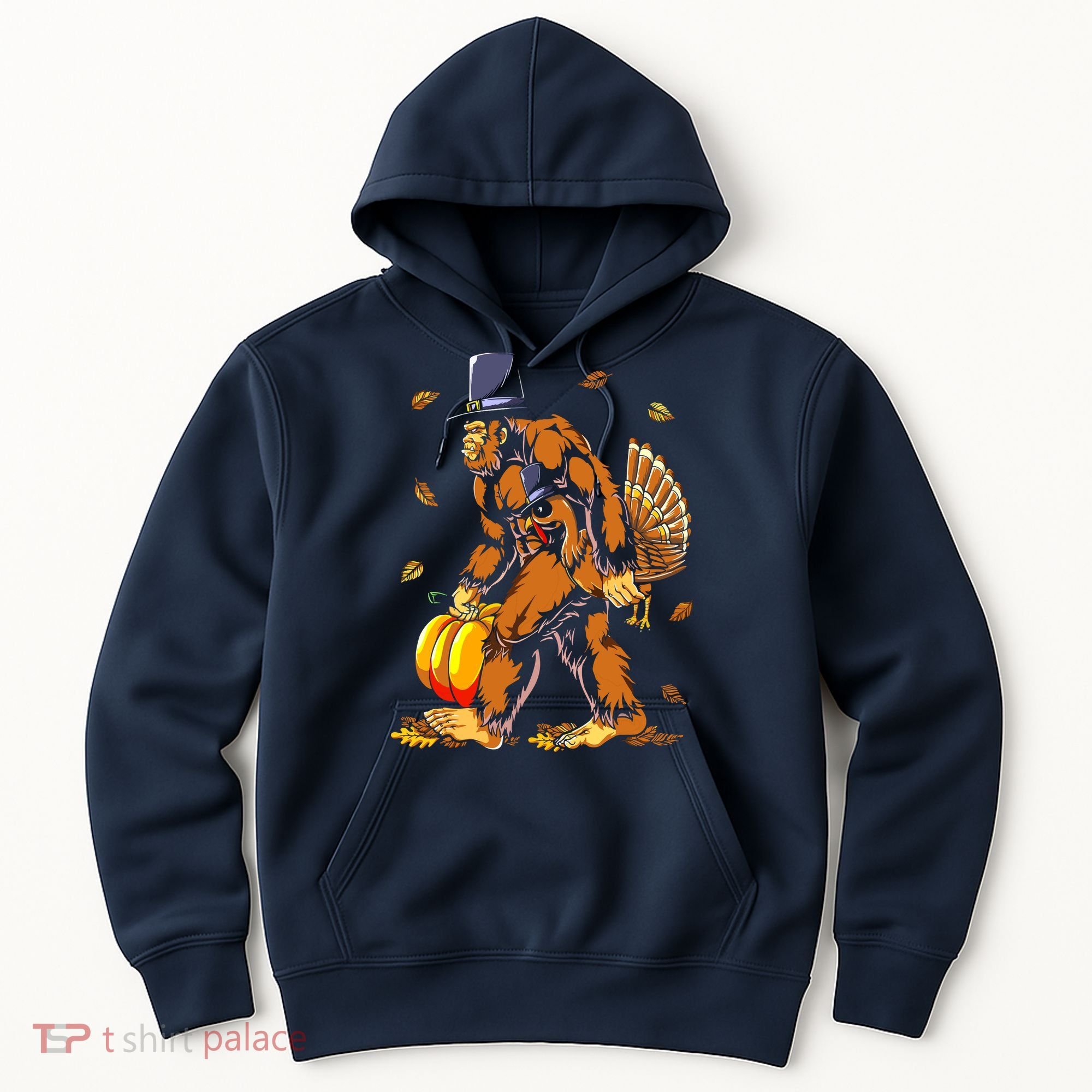 Bigfoot Pilgrim Turkey Pumpkin Thanksgiving Day Boys Hoodie