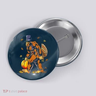 Bigfoot Pilgrim Turkey Pumpkin Thanksgiving Day Boys Button