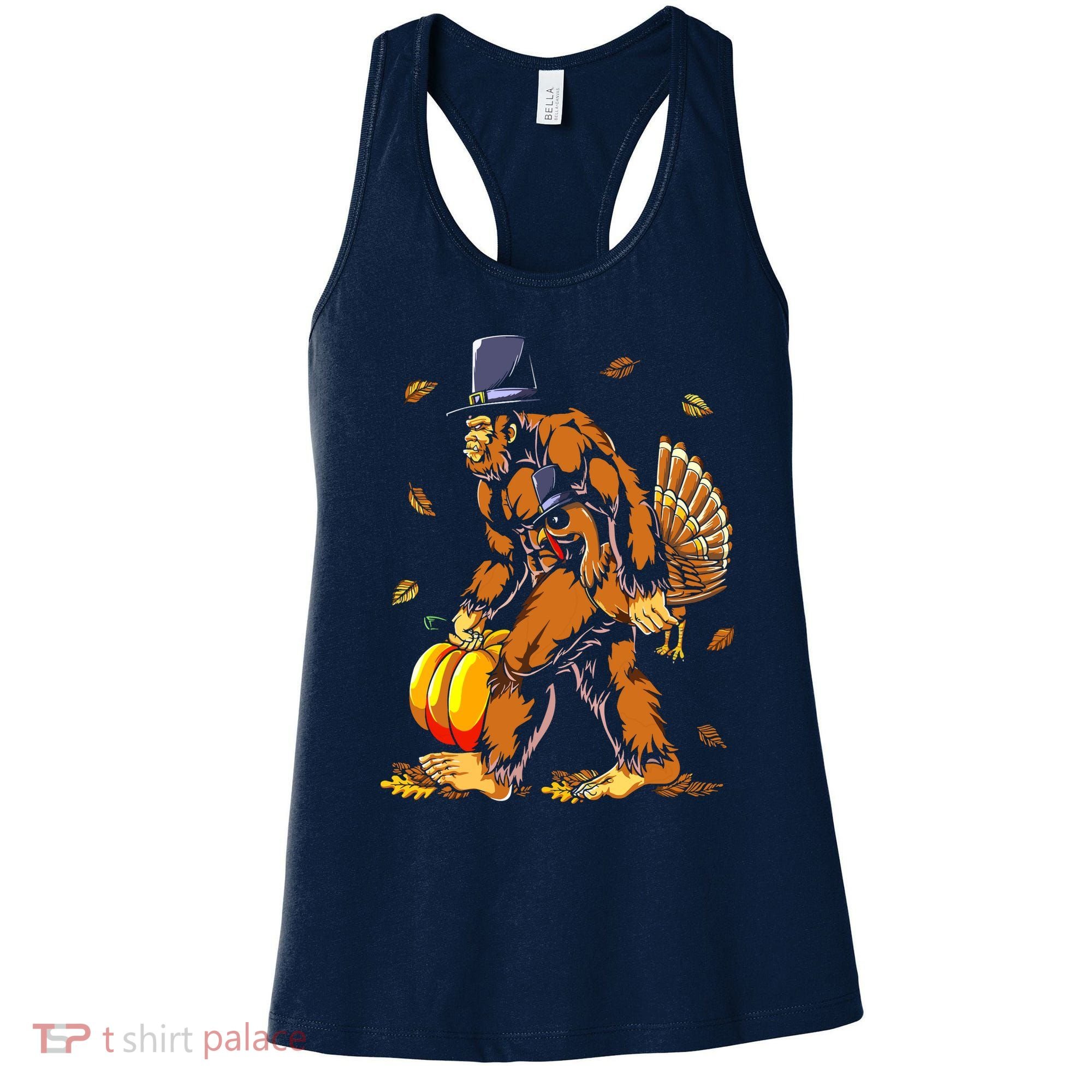 Bigfoot Pilgrim Turkey Pumpkin Thanksgiving Day Boys Women's Tank Top