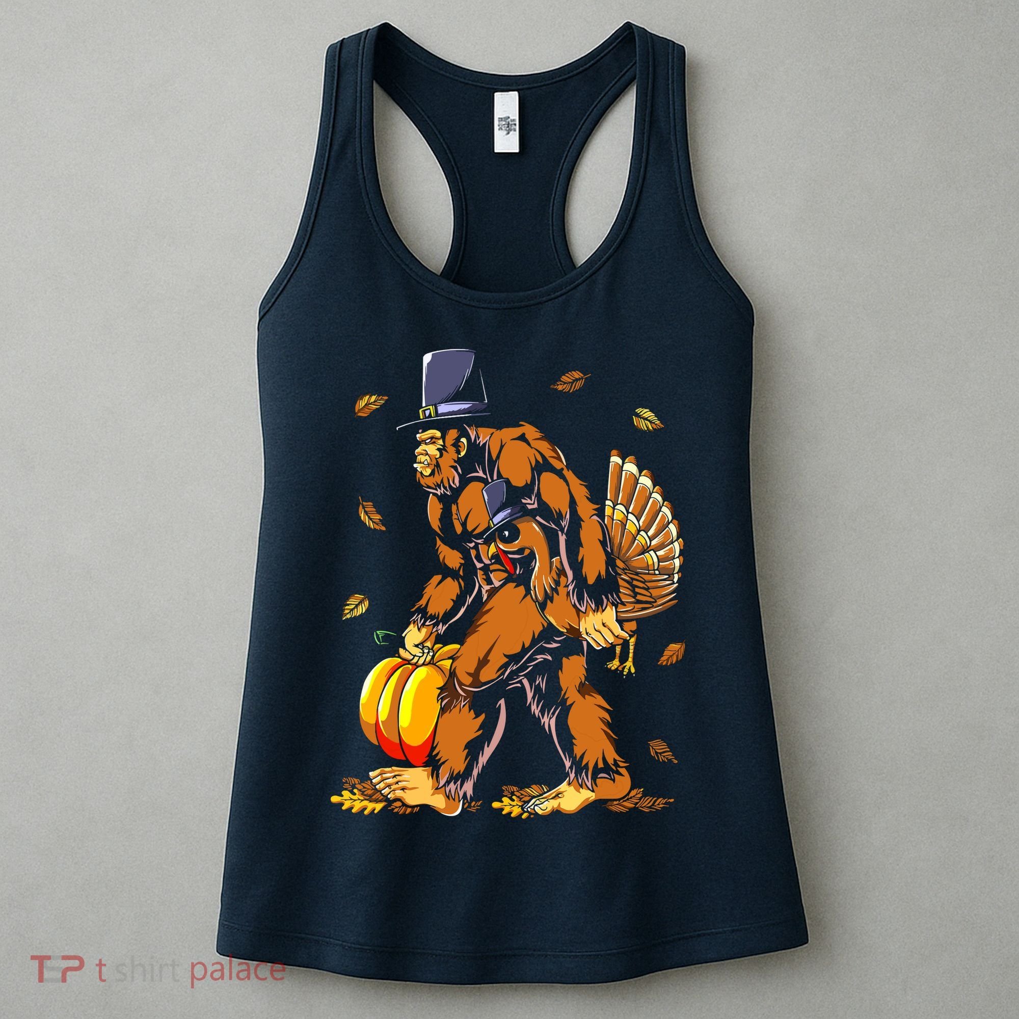 Bigfoot Pilgrim Turkey Pumpkin Thanksgiving Day Boys Women's Tank Top