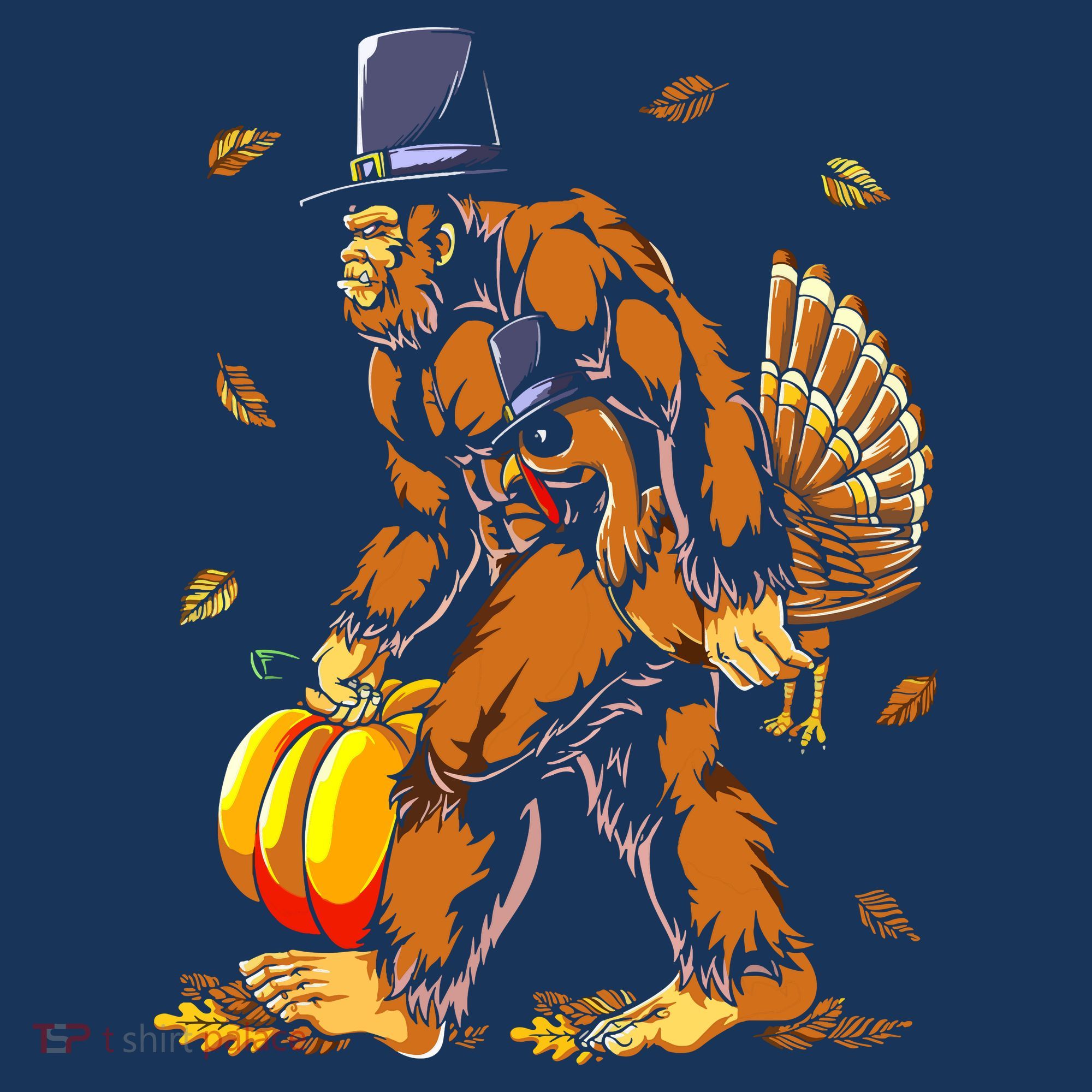 Bigfoot Pilgrim Turkey Pumpkin Thanksgiving Day Boys Baby Bodysuit