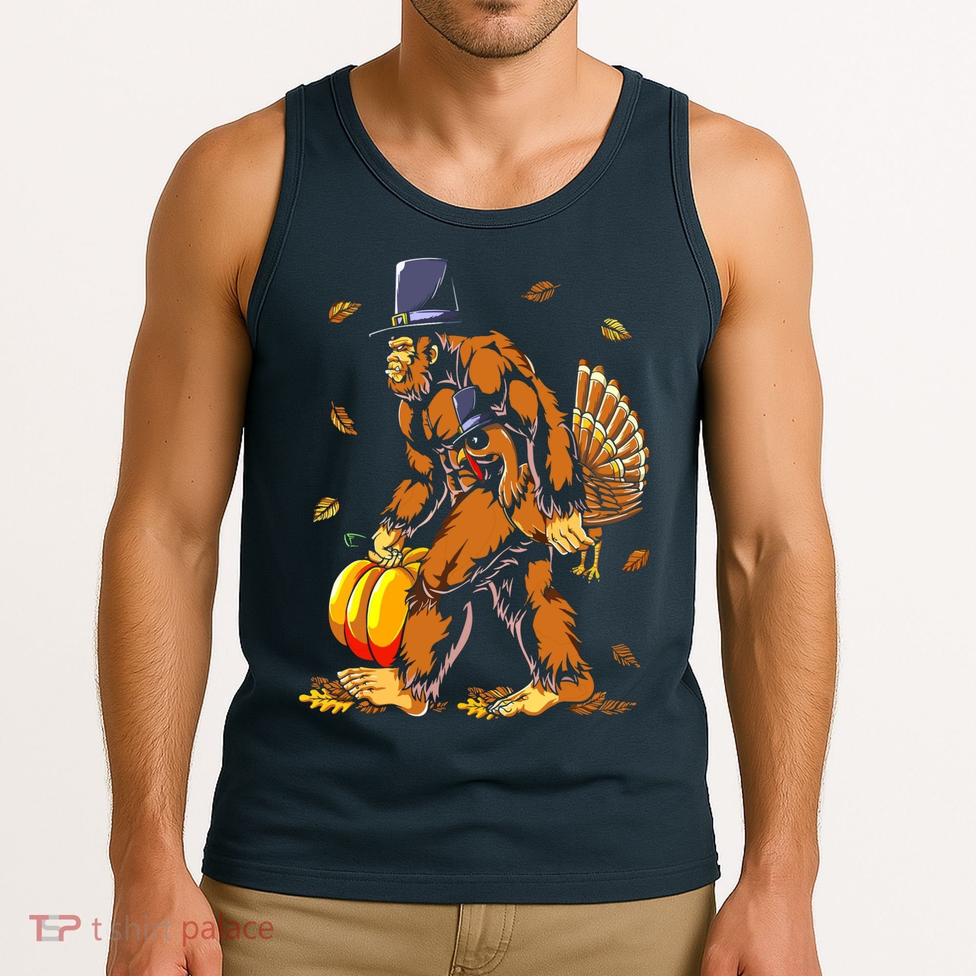 Bigfoot Pilgrim Turkey Pumpkin Thanksgiving Day Boys Tank Top