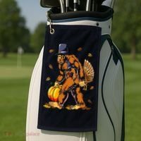 Bigfoot Pilgrim Turkey Pumpkin Thanksgiving Day Boys Golf Towel thumb 2
