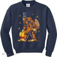 Bigfoot Pilgrim Turkey Pumpkin Thanksgiving Day Boys Kids Sweatshirt thumb 0