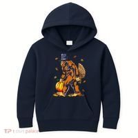 Bigfoot Pilgrim Turkey Pumpkin Thanksgiving Day Boys Kids Hoodie thumb 0