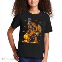 Bigfoot Pilgrim Turkey Pumpkin Thanksgiving Day Boys Kids T-Shirt thumb 2