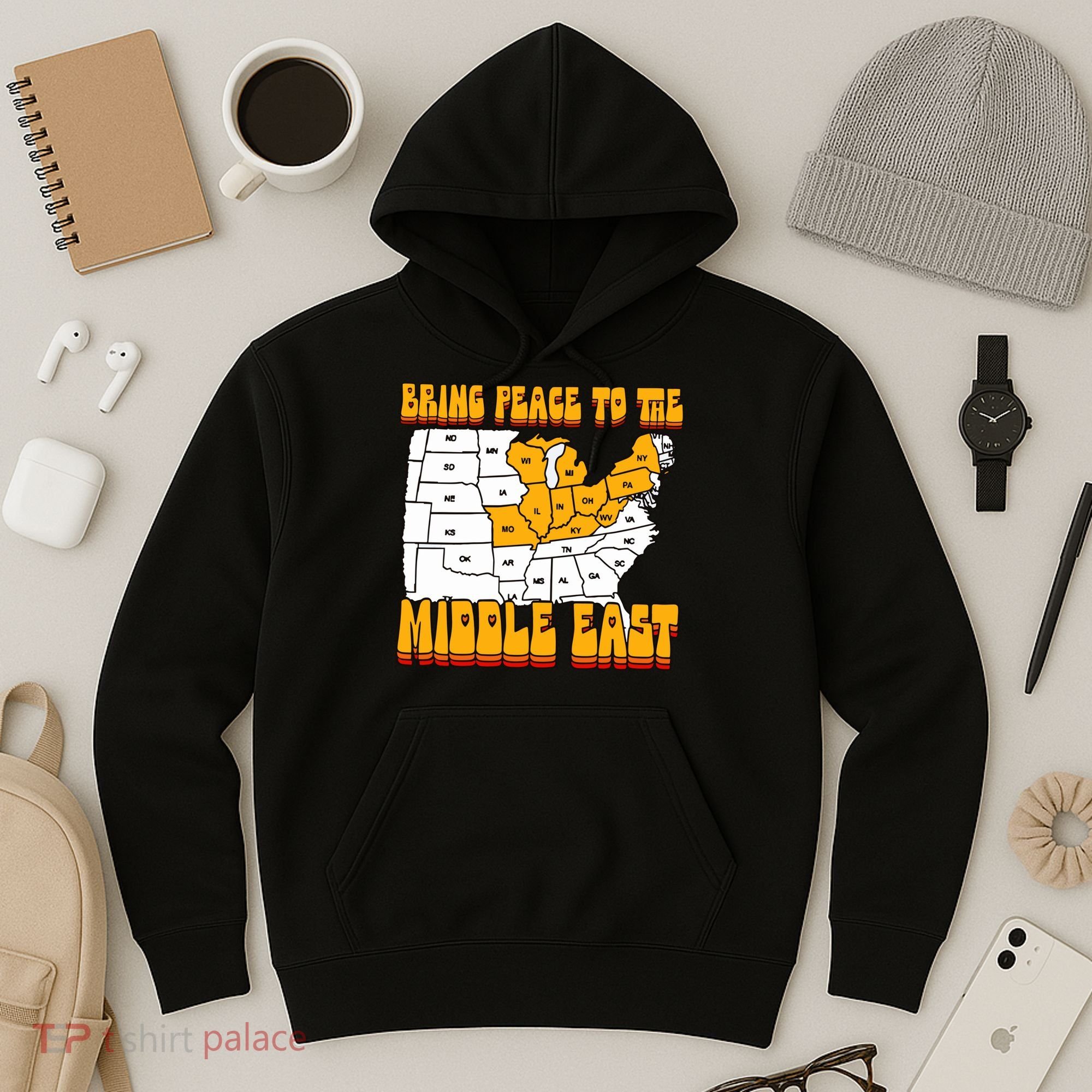 Bring Peace To The Middle East Usa Map Hoodie