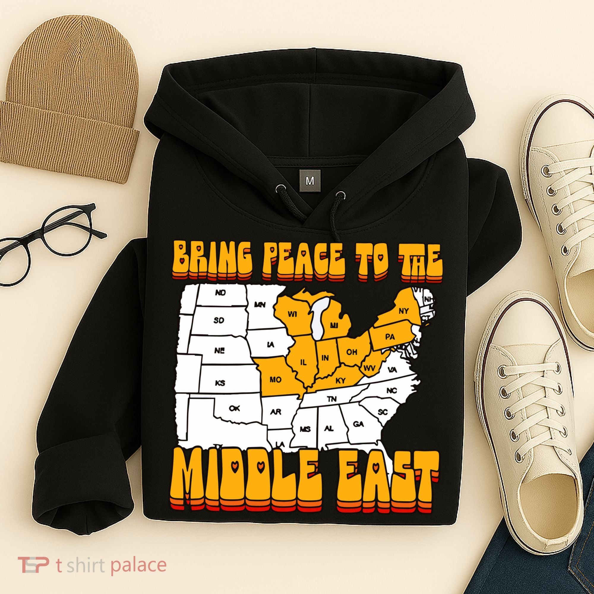 Bring Peace To The Middle East Usa Map Hoodie