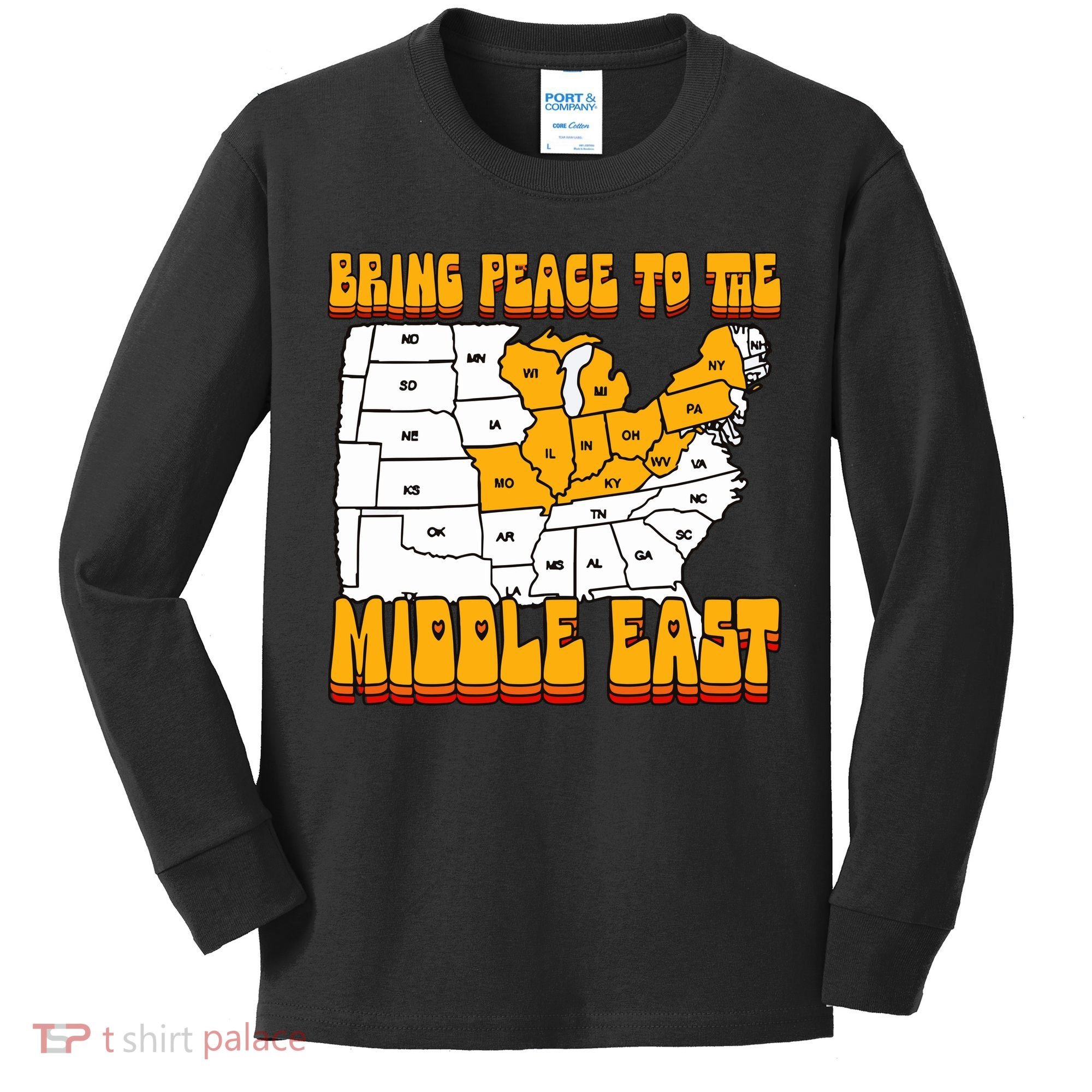 Bring Peace To The Middle East Usa Map Kids Long Sleeve Shirt