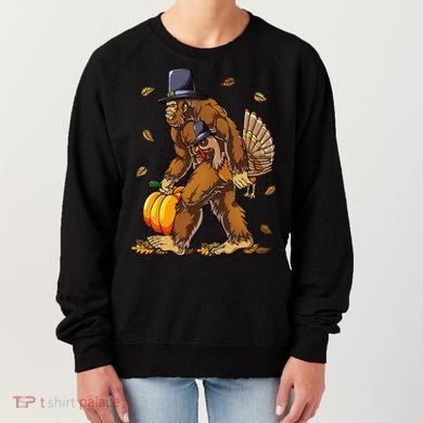 Bigfoot Pilgrim Turkey Pumpkin Thanksgiving Day Women's Sweatshirt