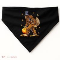 Bigfoot Pilgrim Turkey Pumpkin Thanksgiving Day USA-Made Doggie Bandana thumb 0