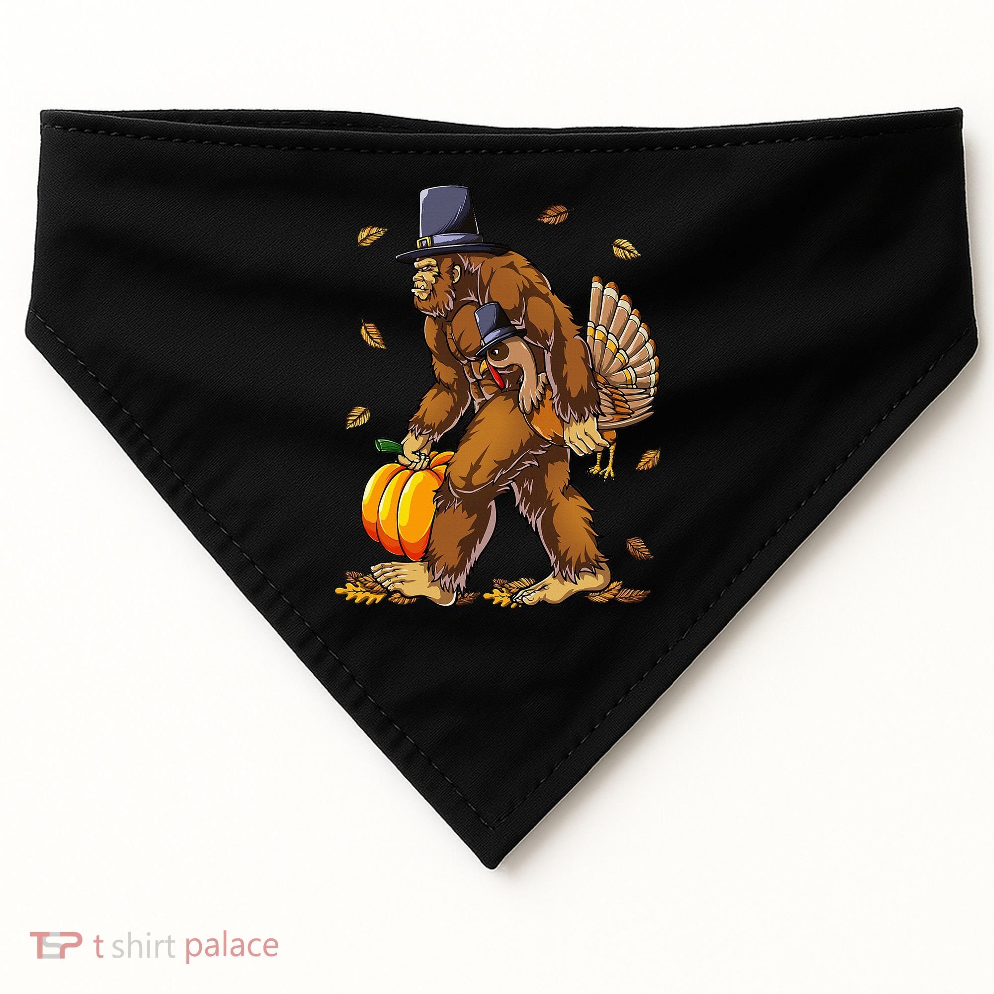 Bigfoot Pilgrim Turkey Pumpkin Thanksgiving Day USA-Made Doggie Bandana