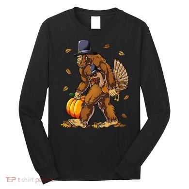Bigfoot Pilgrim Turkey Pumpkin Thanksgiving Day Long Sleeve Shirt