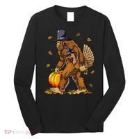 Bigfoot Pilgrim Turkey Pumpkin Thanksgiving Day Long Sleeve Shirt thumb 0