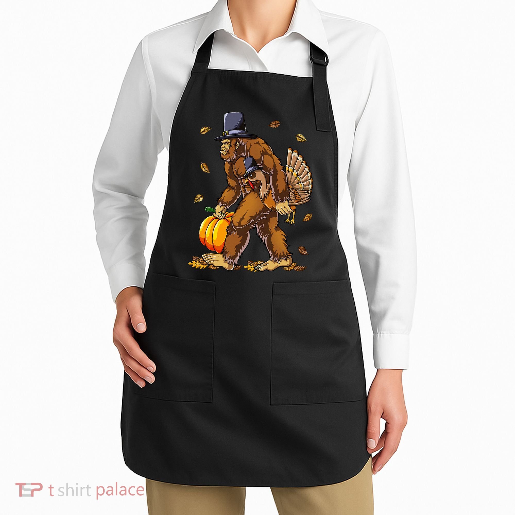 Bigfoot Pilgrim Turkey Pumpkin Thanksgiving Day Apron