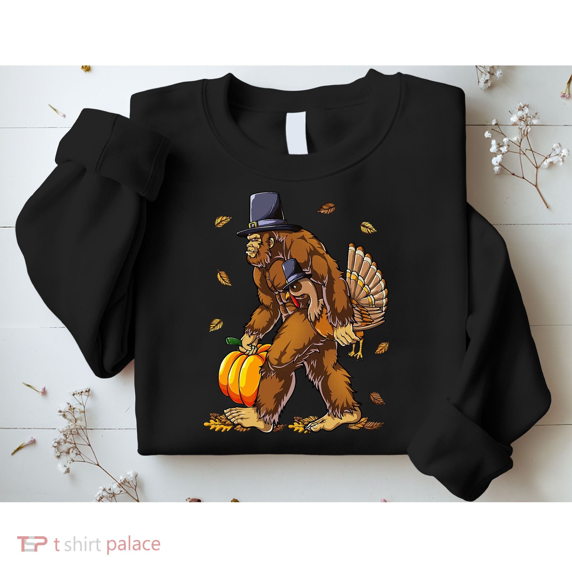 Bigfoot Pilgrim Turkey Pumpkin Thanksgiving Day Sweatshirt