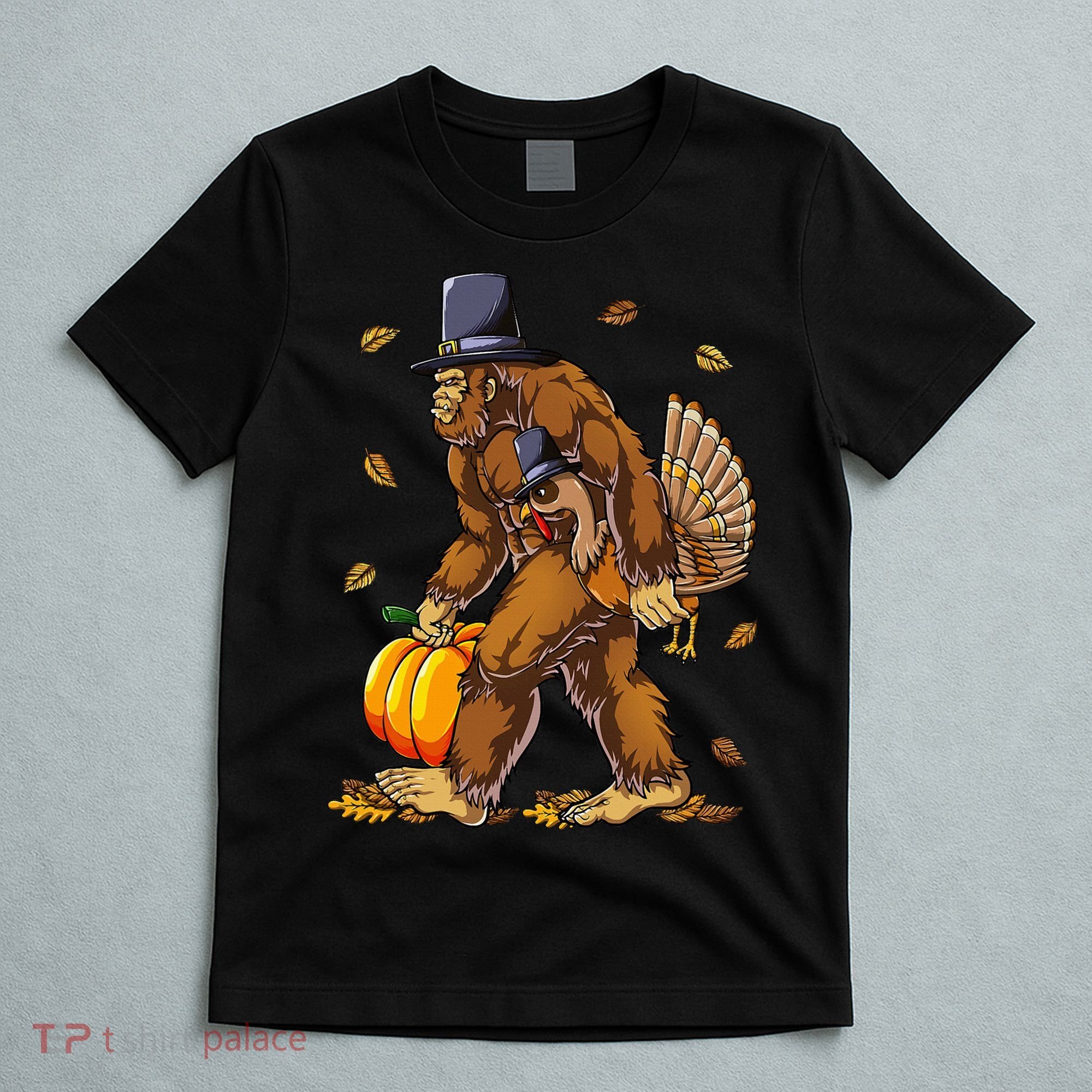 Bigfoot Pilgrim Turkey Pumpkin Thanksgiving Day T-Shirt