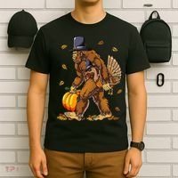 Bigfoot Pilgrim Turkey Pumpkin Thanksgiving Day T-Shirt thumb 6