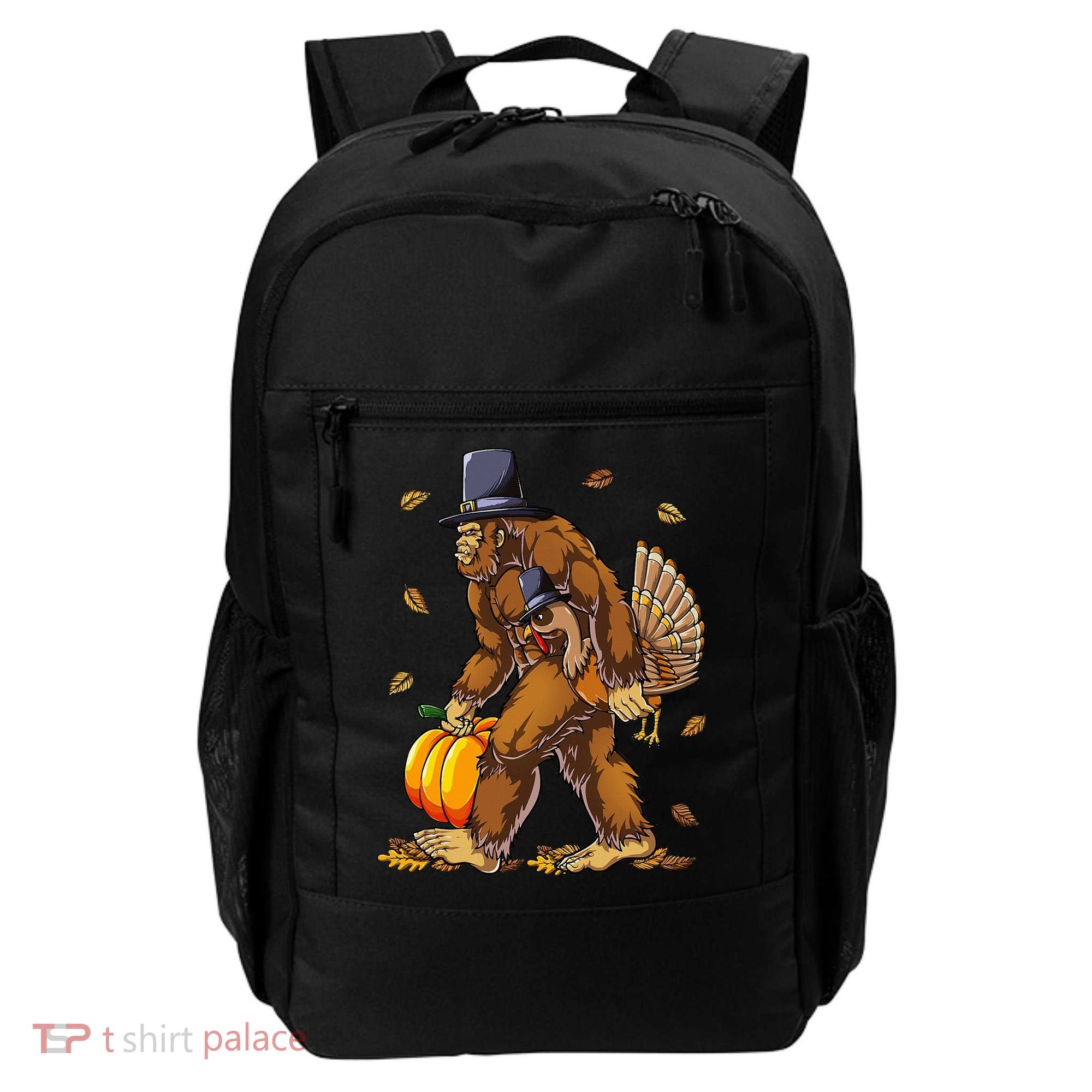 Bigfoot Pilgrim Turkey Pumpkin Thanksgiving Day Backpack