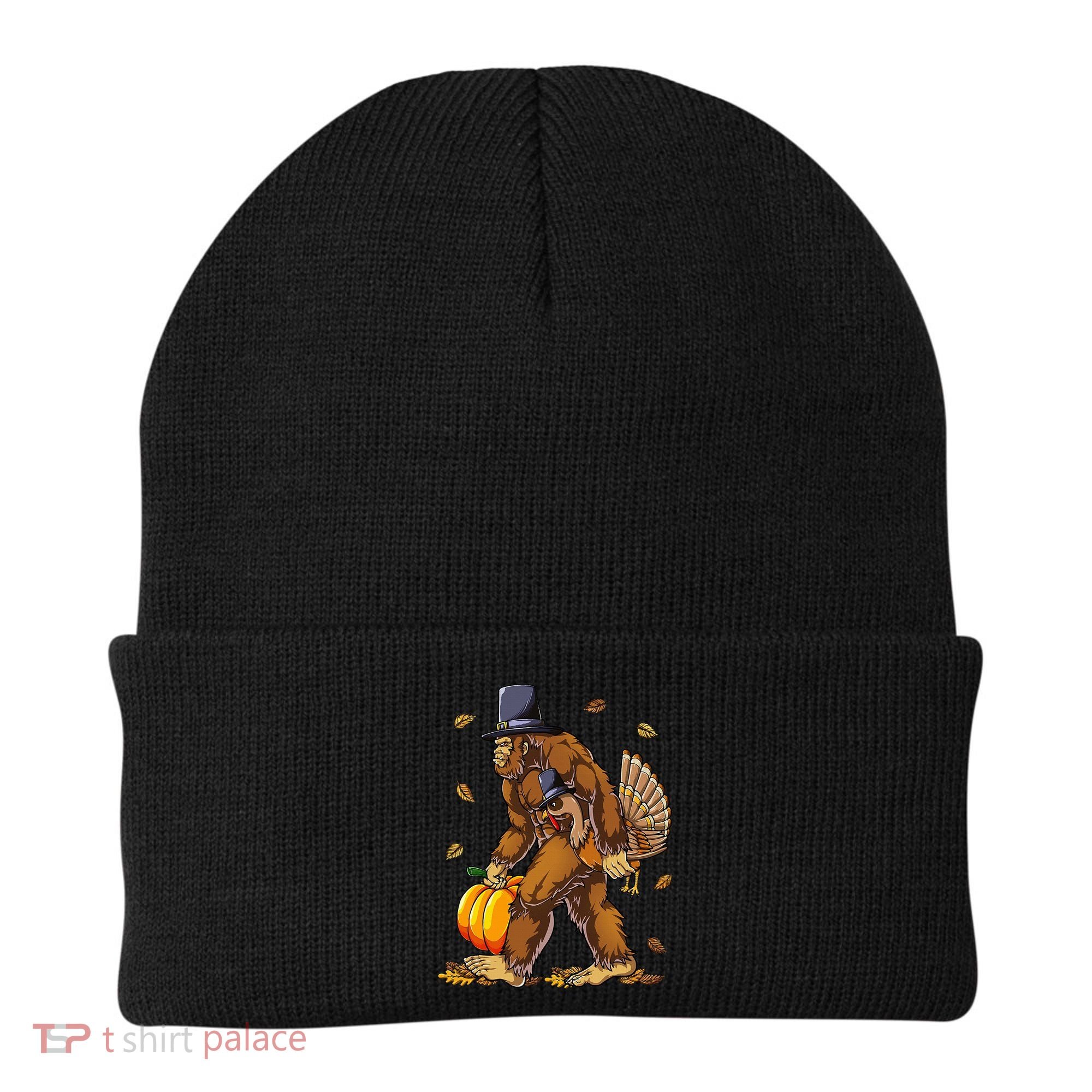Bigfoot Pilgrim Turkey Pumpkin Thanksgiving Day Beanie