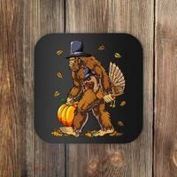 Bigfoot Pilgrim Turkey Pumpkin Thanksgiving Day Coaster thumb 0