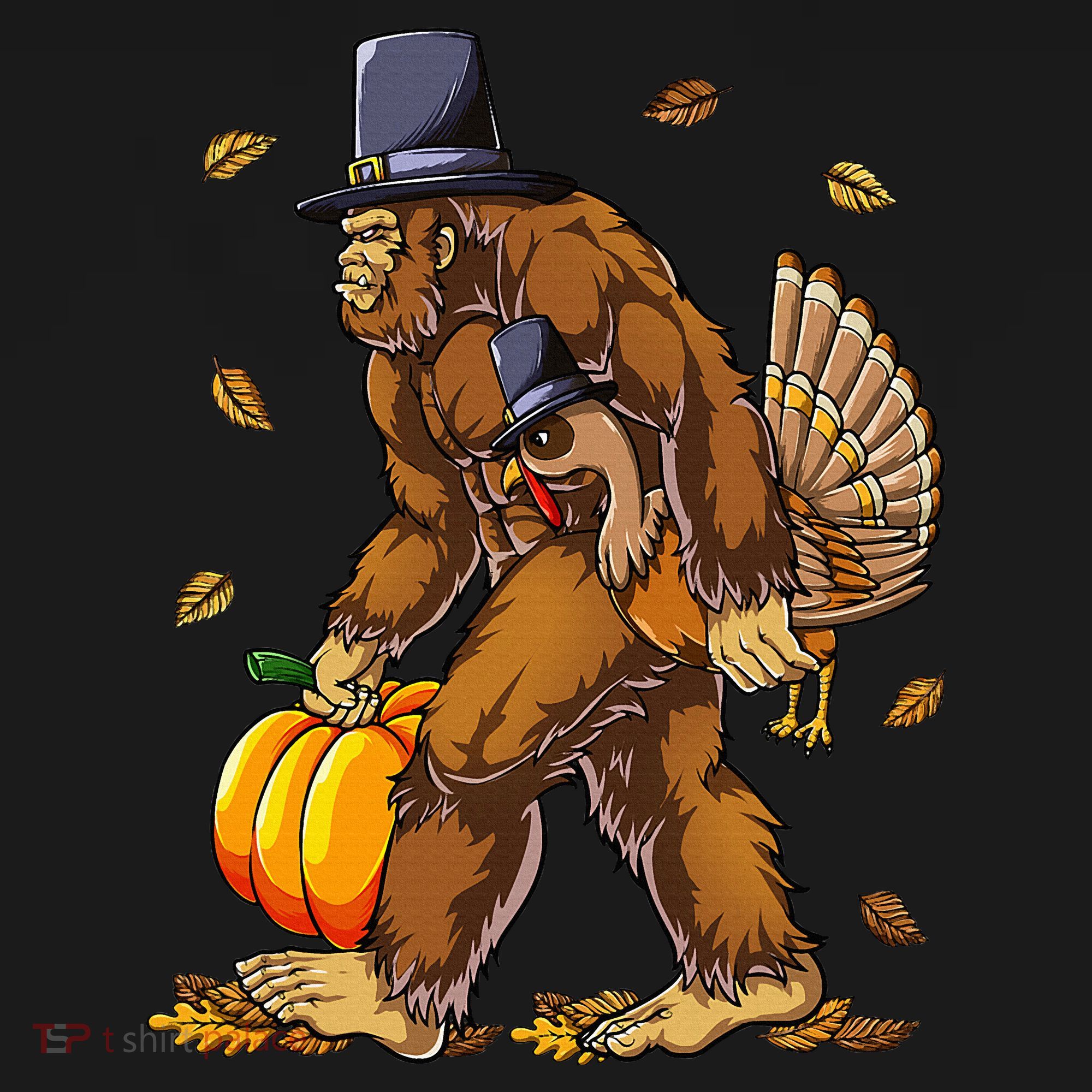 Bigfoot Pilgrim Turkey Pumpkin Thanksgiving Day Coaster