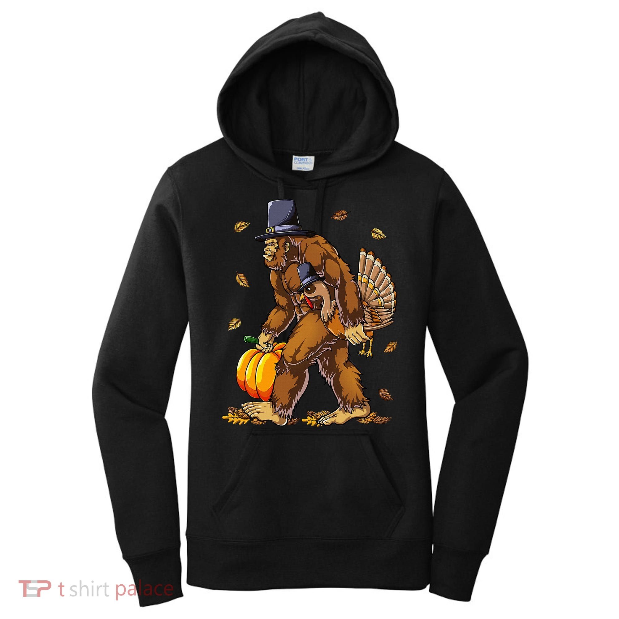 Bigfoot Pilgrim Turkey Pumpkin Thanksgiving Day Women's Hoodie