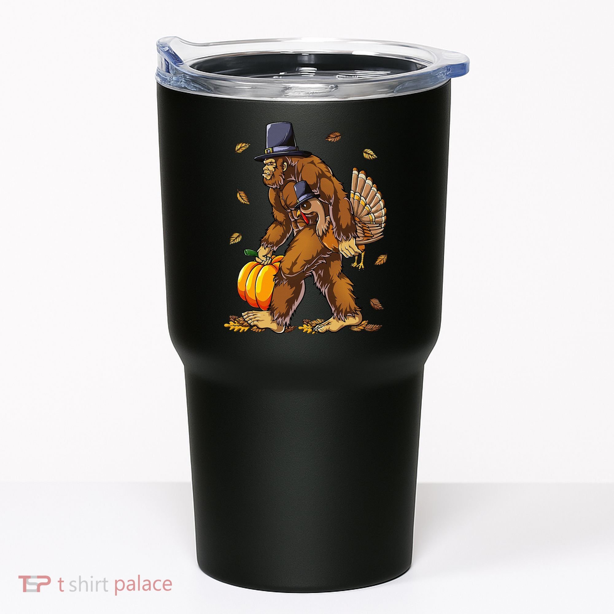 Bigfoot Pilgrim Turkey Pumpkin Thanksgiving Day Tumbler