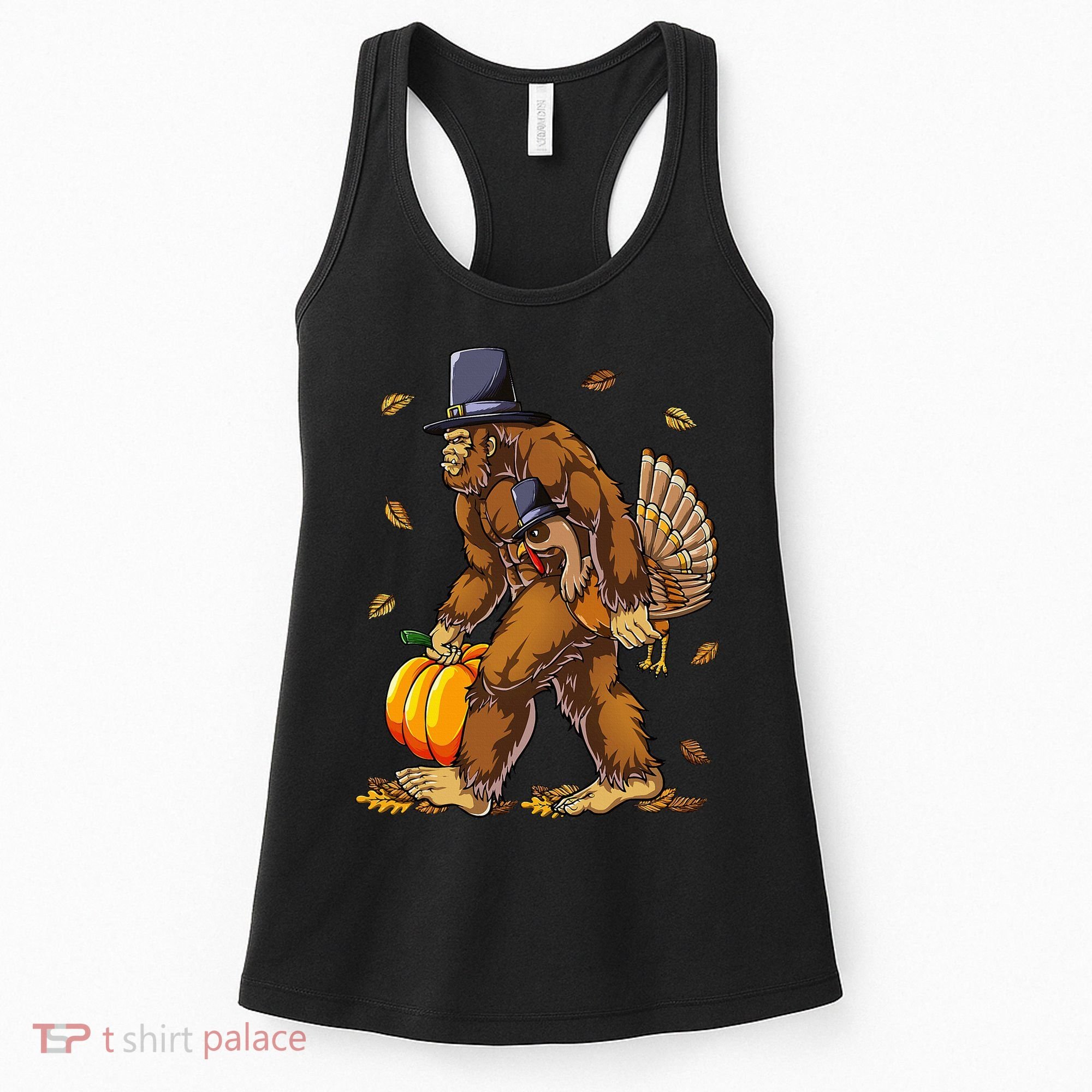 Bigfoot Pilgrim Turkey Pumpkin Thanksgiving Day Women's Tank Top