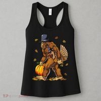 Bigfoot Pilgrim Turkey Pumpkin Thanksgiving Day Women's Tank Top thumb 3