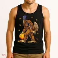 Bigfoot Pilgrim Turkey Pumpkin Thanksgiving Day Tank Top thumb 3