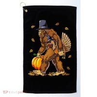 Bigfoot Pilgrim Turkey Pumpkin Thanksgiving Day Golf Towel thumb 0