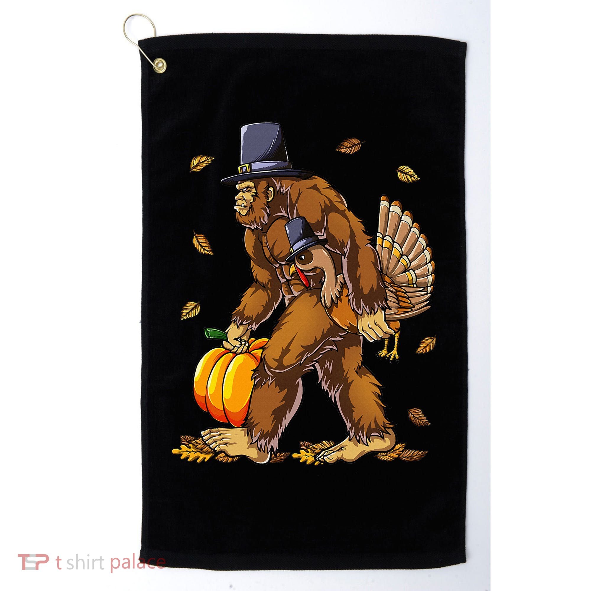 Bigfoot Pilgrim Turkey Pumpkin Thanksgiving Day Golf Towel