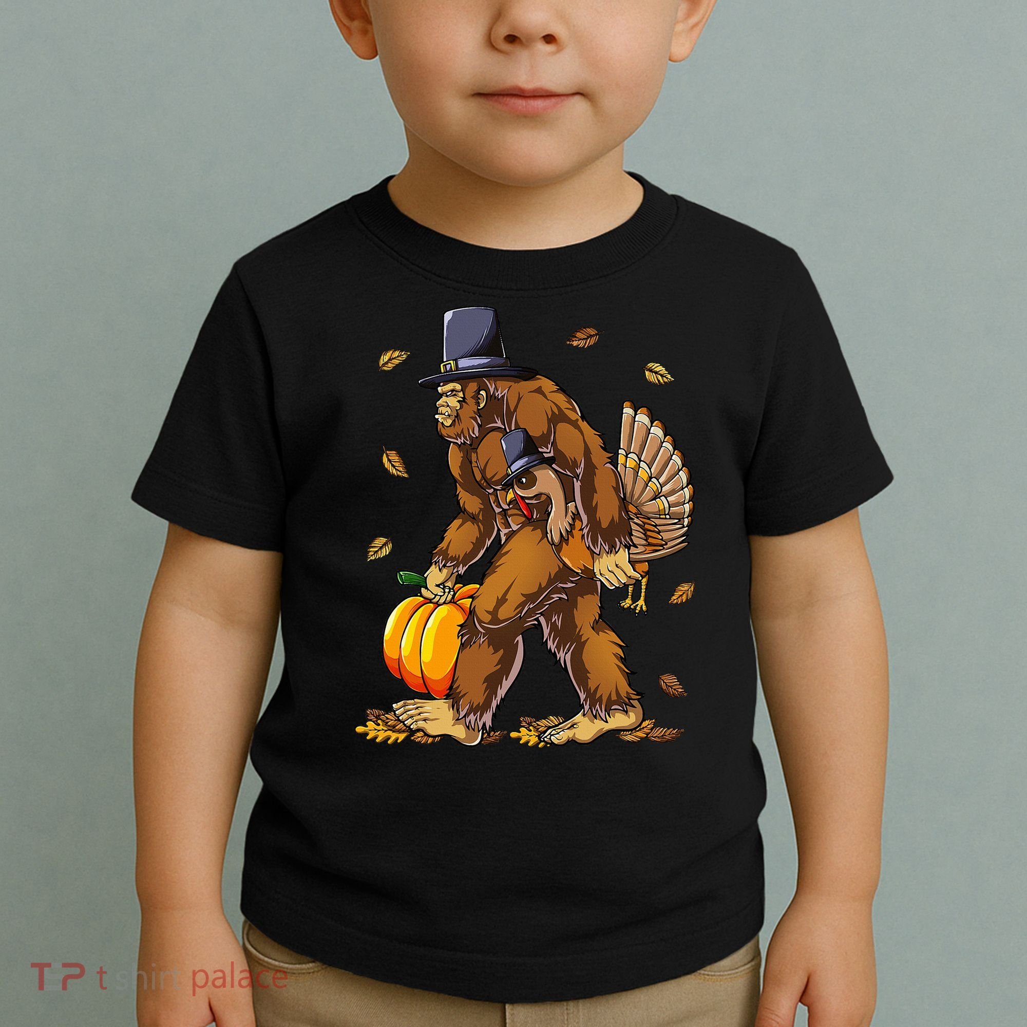 Bigfoot Pilgrim Turkey Pumpkin Thanksgiving Day Toddler T-Shirt