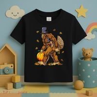 Bigfoot Pilgrim Turkey Pumpkin Thanksgiving Day Toddler T-Shirt thumb 3