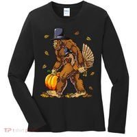 Bigfoot Pilgrim Turkey Pumpkin Thanksgiving Day Women's Long Sleeve Shirt thumb 0