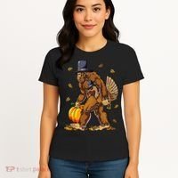 Bigfoot Pilgrim Turkey Pumpkin Thanksgiving Day Women's T-Shirt thumb 4