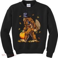 Bigfoot Pilgrim Turkey Pumpkin Thanksgiving Day Kids Sweatshirt thumb 0