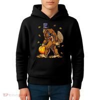 Bigfoot Pilgrim Turkey Pumpkin Thanksgiving Day Kids Hoodie thumb 4