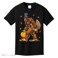 Bigfoot Pilgrim Turkey Pumpkin Thanksgiving Day Kids T-Shirt thumb 0