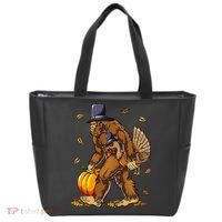 Bigfoot Pilgrim Turkey Pumpkin Thanksgiving Day Tote Bag thumb 0