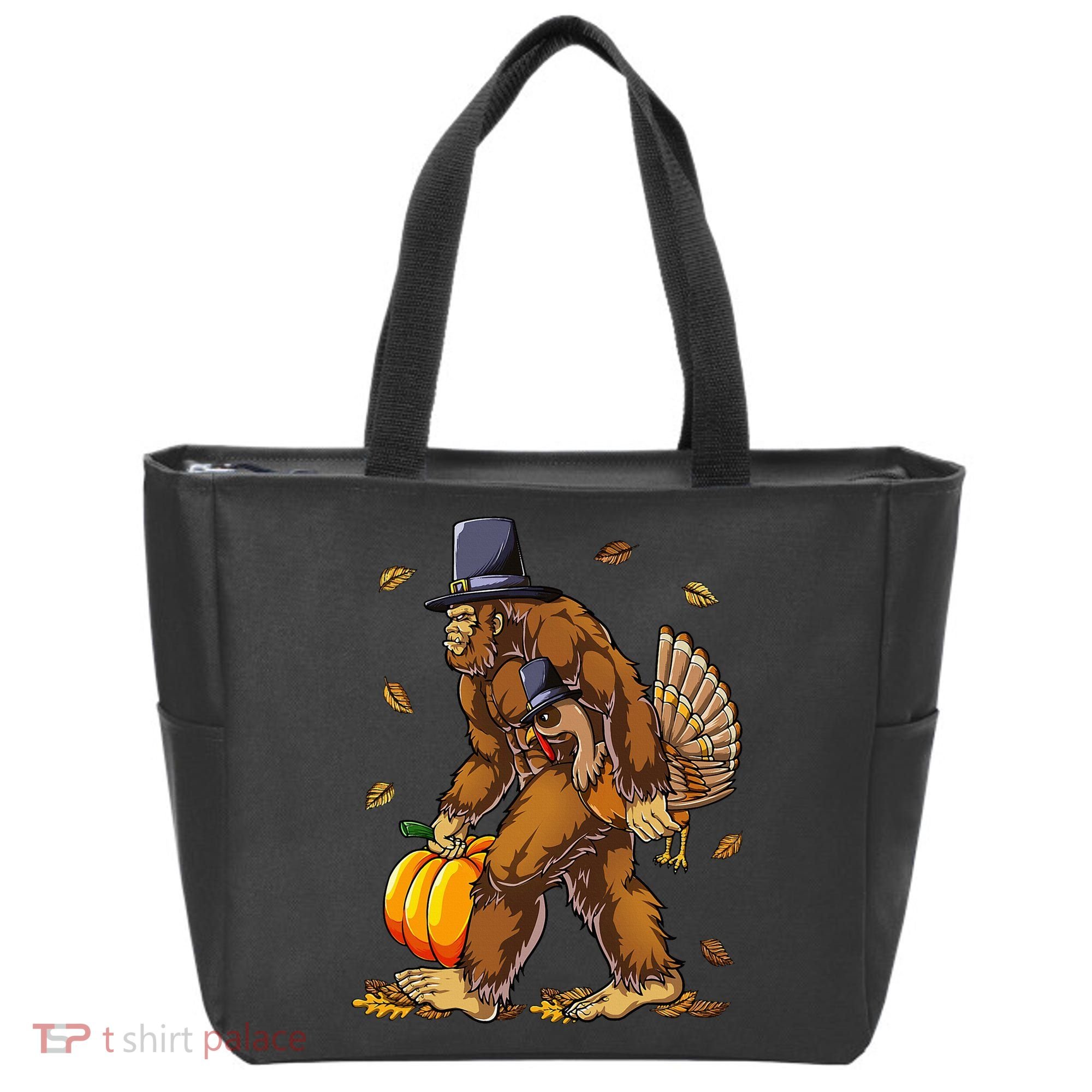 Bigfoot Pilgrim Turkey Pumpkin Thanksgiving Day Tote Bag
