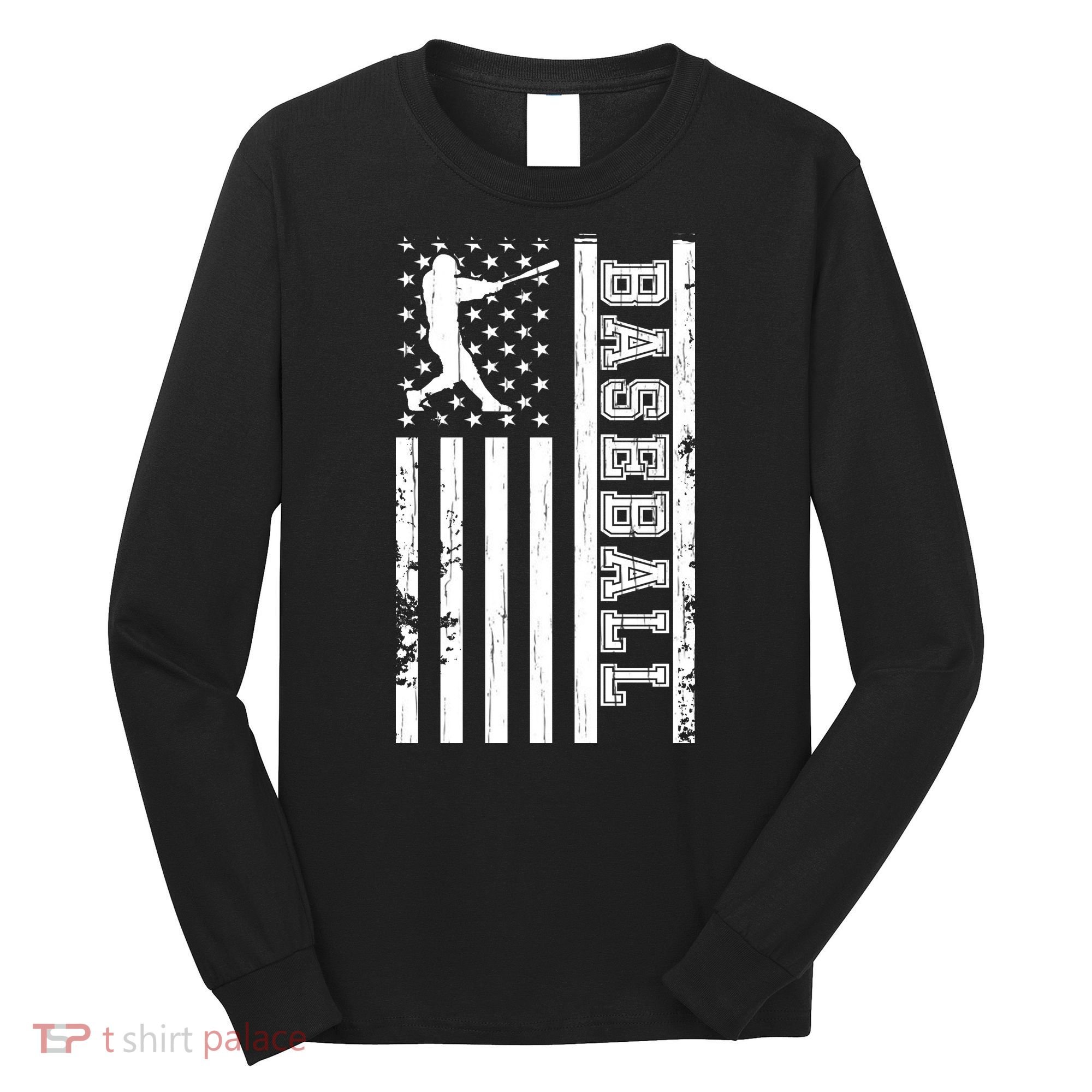 Baseball Pitcher USA Flag Long Sleeve Shirt