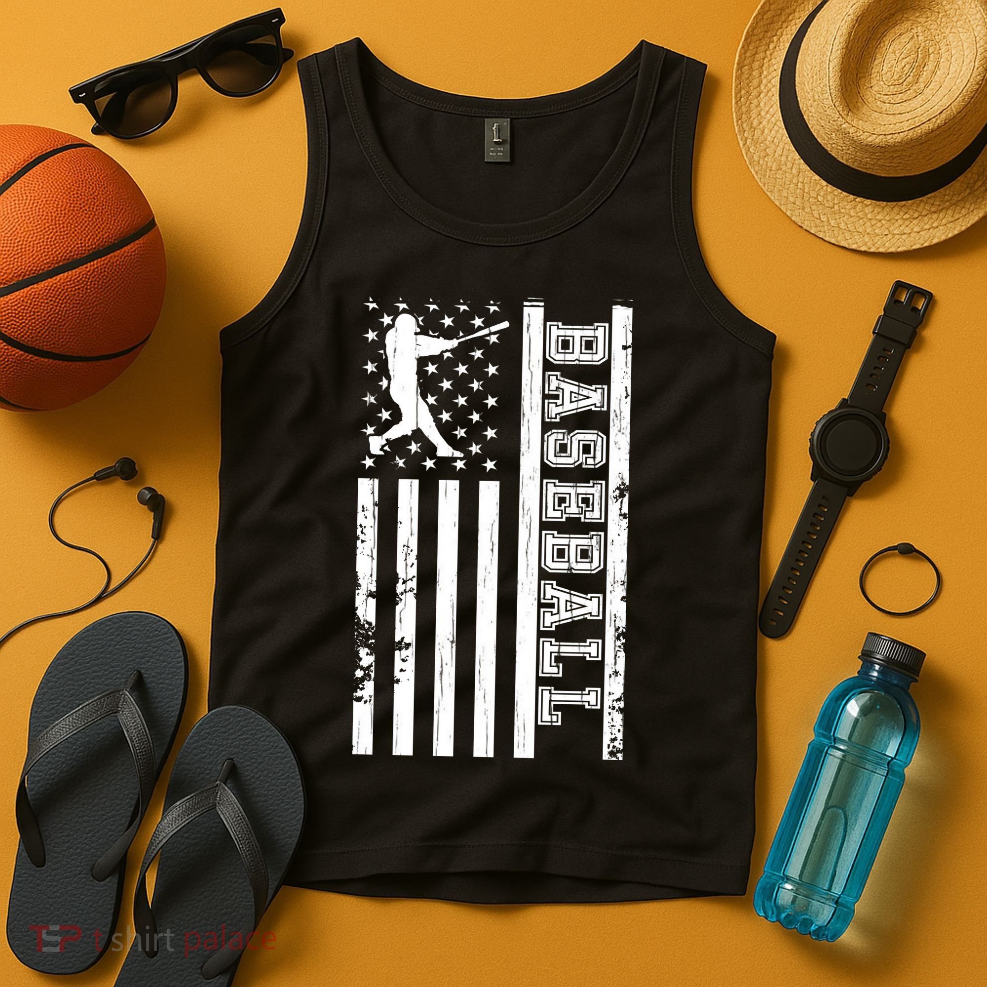 Baseball Pitcher USA Flag Tank Top