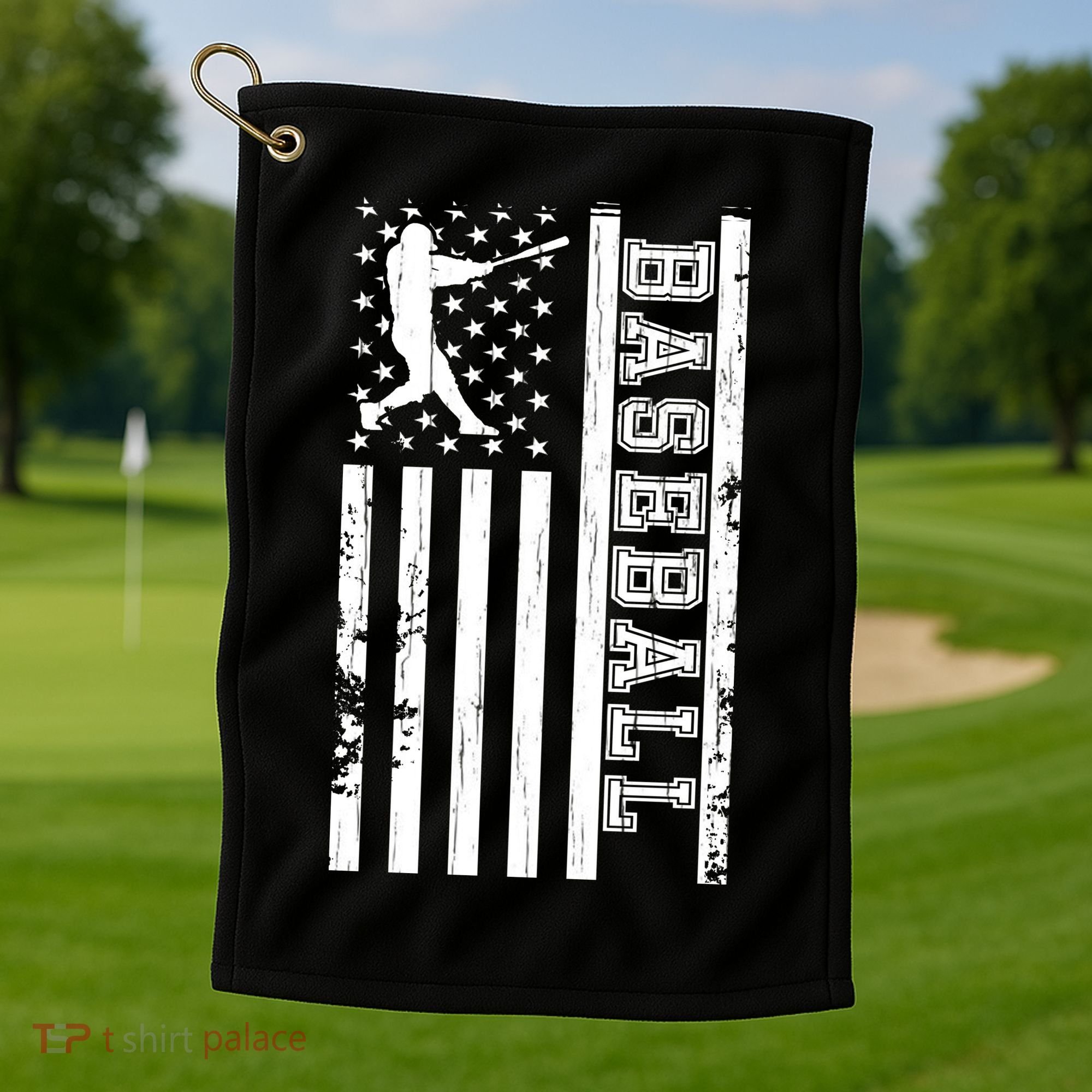 Baseball Pitcher USA Flag Golf Towel